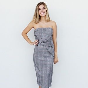 gray plaid midi dress